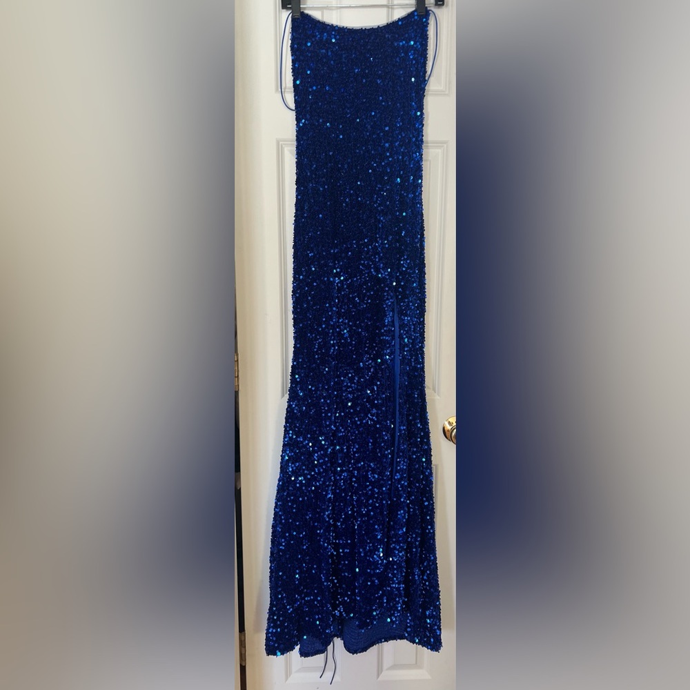 Women’s Royal Blue Mermaid Glitter Sequin High Slit Prom Dress Size 4